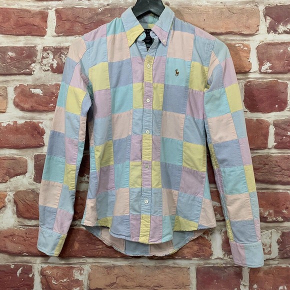 RALPH LAUREN BLUE LABEL BOYS PASTEL MULTICOLOR PATCHWORK CHECK SHIRT - Picture 7 of 9